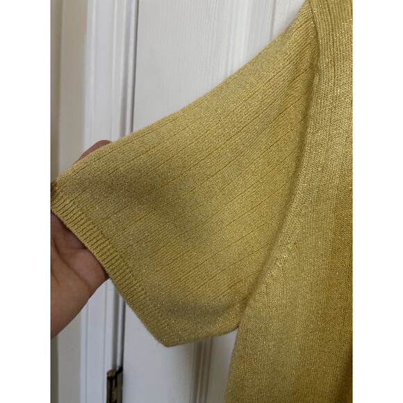 Sag Harbor Gold Metallic Short Sleeve Sweater Size Medium Mock Neck Grannycore - Picture 5 of 5